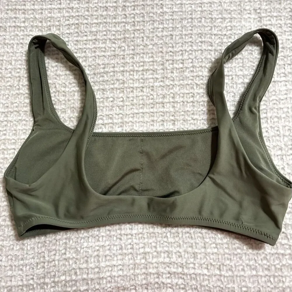 Aerie Scoop Neck Seamless Bralette Olive Green S‎ Small Minimalist Soft Stretch